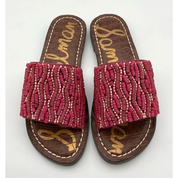 Sam Edelman Kids Gunner Beaded Pink Slide Orchid Flower Mini Sandals Girls 1M - Picture 2 of 9